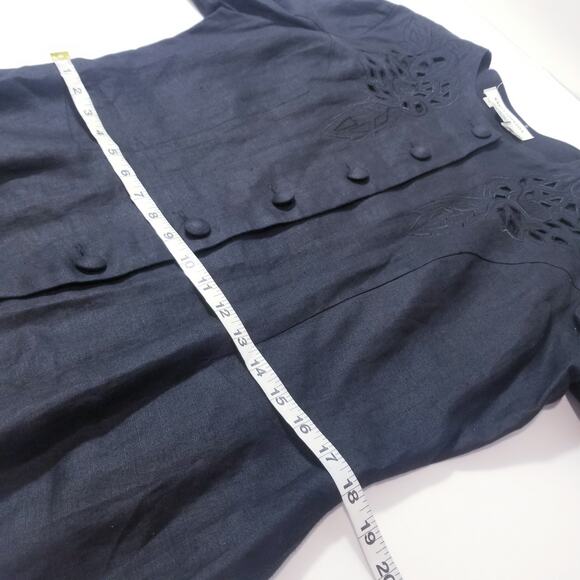 Vintage Nancy Johnson Linen Light Jacket Blouse Laser Cutout Retro - Picture 6 of 10